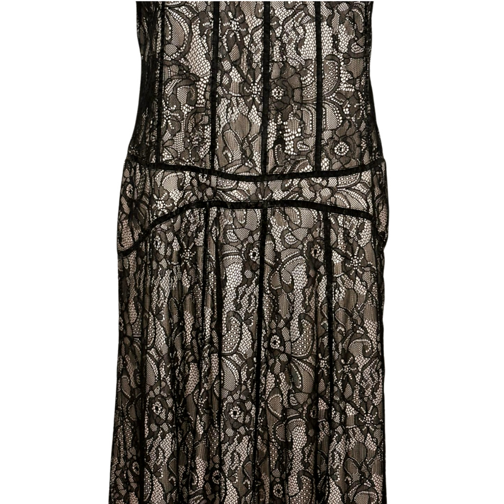 Haute Hippie Black Lace Overlay Sleeveless Drop Waist Midi Dress Medium Boho - Picture 3 of 10